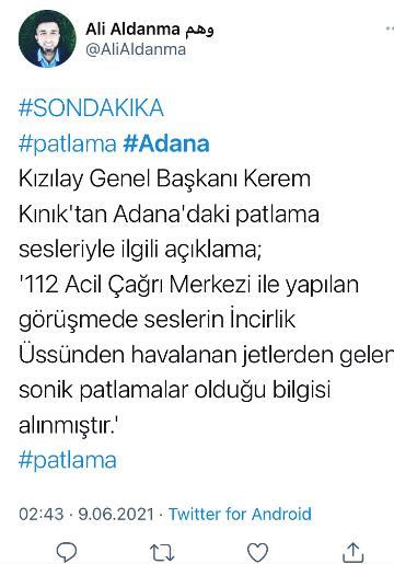 Adana'da Patlama Twitter'da Gündem Oldu