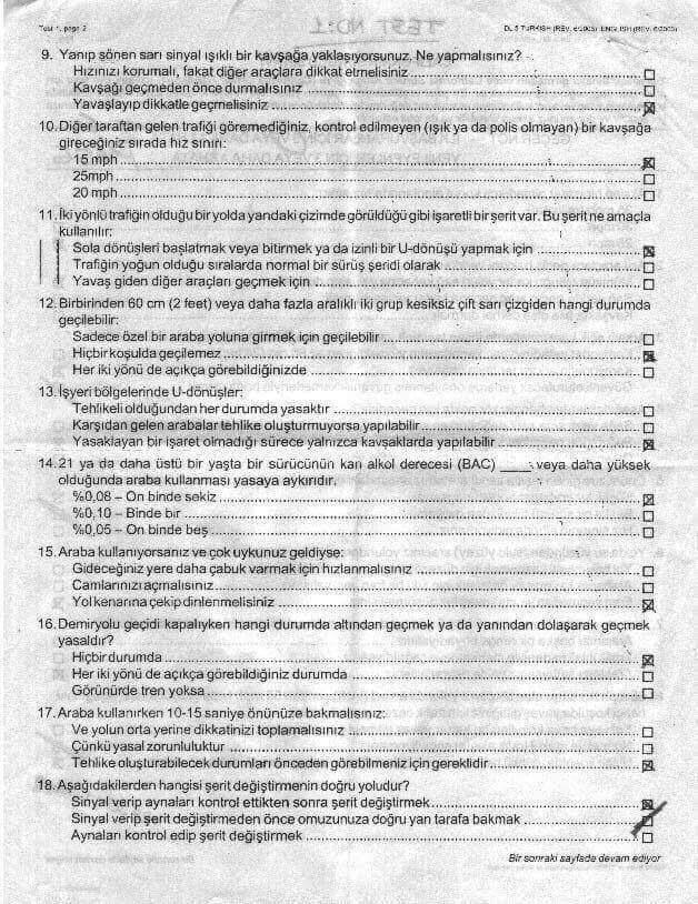 California Ehliyet Sınavında Çıkan Sorular USA/ABD