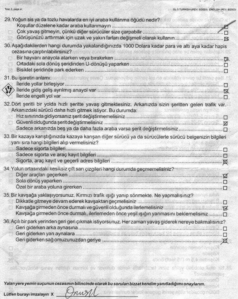 California Ehliyet Sınavında Çıkan Sorular USA/ABD