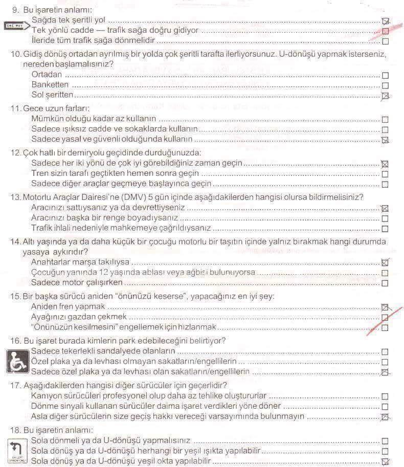 California Ehliyet Sınavında Çıkan Sorular USA/ABD