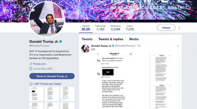 Trump'ın oğlu Wikileaks'le yazışmalarını paylaştı