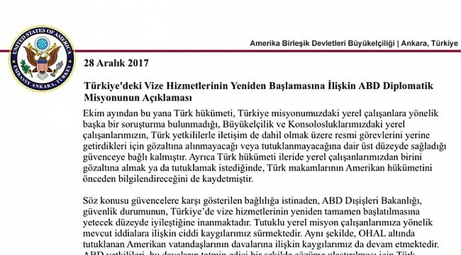 ABD ile Vize Krizi Çözüldü