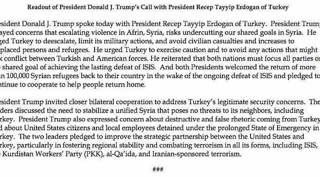 Trump Erdoğan görüşmesinde Açıklama Polemiği