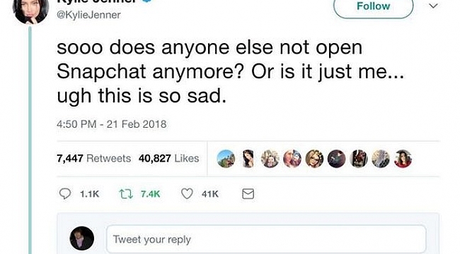 Kylie Jenner tweeti Snapchat’i düşürdü