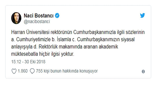 Naci Bostancı'dan O Rektöre Tepki