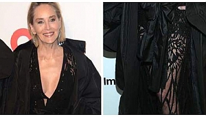 Sharon Stone'ın, göğüs dekolteli transparan elbisesi