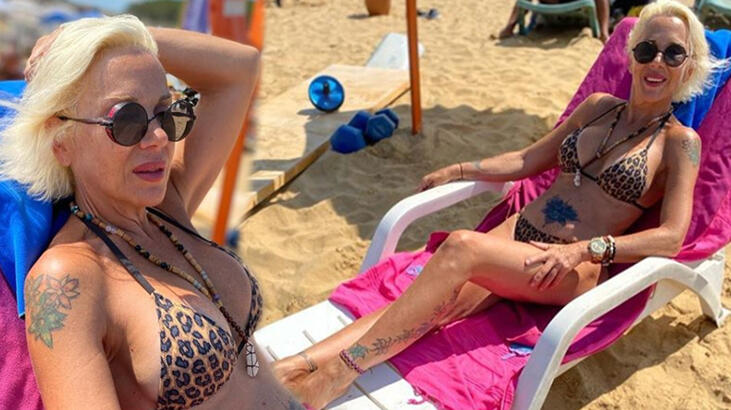 Billur Kalkavan leopar desenli bikinisiyle poz ver