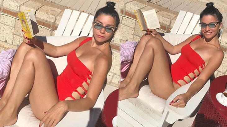 Merve Boluğur kırmızı mayosuyla sosyal medyayı sal