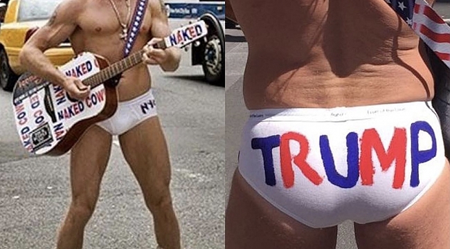 Naked Cowboy in Time Square and Trump