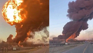 Texas'ta Petrol Taşıyan Tren TIR'a Çarptı
