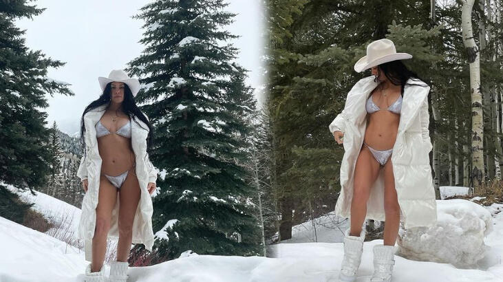Kourtney Kardashian'dan karlar üzerinde bikinili p