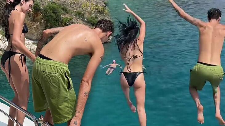 Dua Lipa ile Anwar Hadid el ele tutuşup denize atl