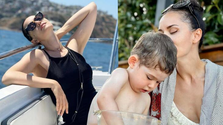 Fahriye Evcen ile oğlu Karan'dan yaz pozları