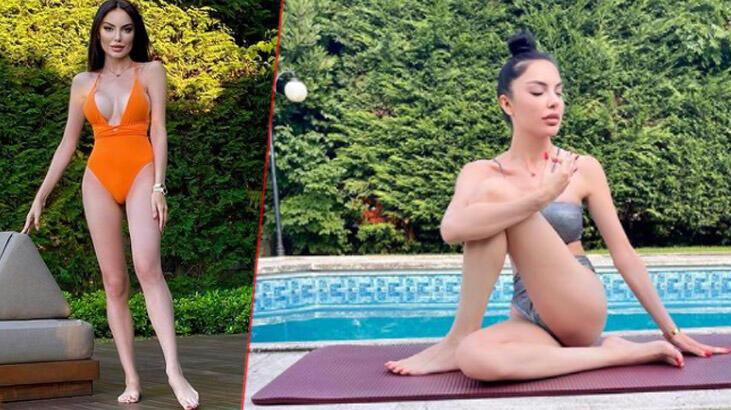 Tuğçe Aral'dan havuz başında yoga pozu