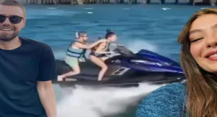 Neslihan Atagül ile Murat Dalkılıç'ın jet-ski macerası! Gaza basınca denize düştü