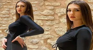 Burcu Özberk siyah elbiseli pozlarıyla göz kamaştırdı