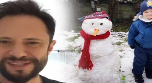 Özgün ve oğlu kardan adam yaptı