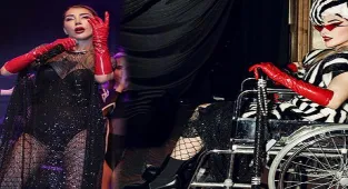 Hande Yener tekerlekli sandalye ve bastonla sahneye çıktı