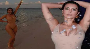 Kim Kardashian gece yarısı plaja indi