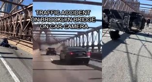 Traffic Accident on Brooklyn Bridge on Camera