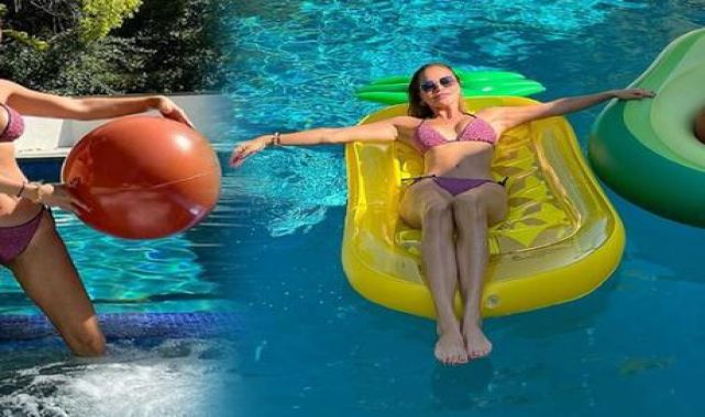 Ebru Şallı havuzda pilates yaptı!