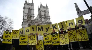 'Not my King' protesters arrive to heckle Charles at Westminster Abbey