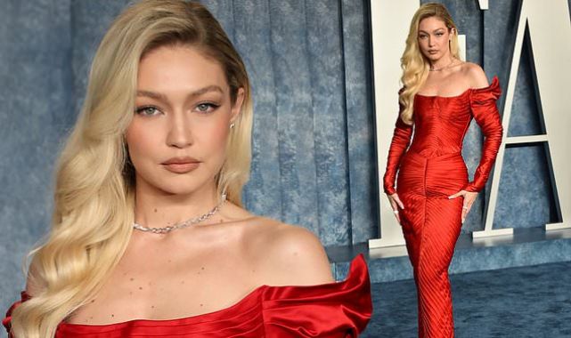 Gigi Hadid is red hot in a skintight gown at Vanity Fair Oscar Party