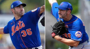 Justin Verlander throws a 96mph pitch as he makes his Mets debut