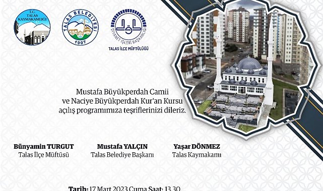 Kayseri Talas'ta Mustafa Büyükperdah Camii açılıyor