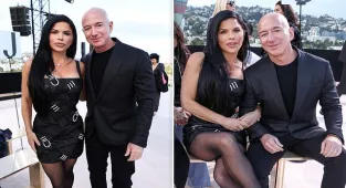 Lauren Sanchez wears dress made out of BELTS at Versace fashion show