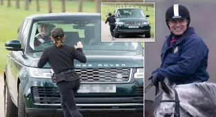 Prince Andrew chuckles as he encounters female jogger on way to riding