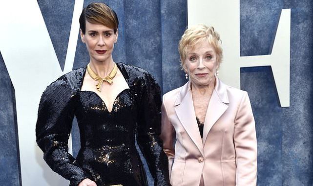 Sarah Paulson dons a black sequin gown at Vanity Fair Oscar party