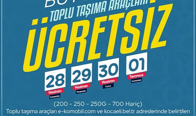 Kocaeli'de bayramda 4 gün ulaşım ücretsiz