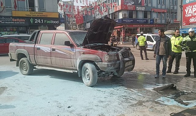 Keşan çarşıda araç yangını