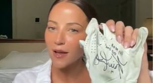 Kay Adams is struck by a golf ball after NFL star's wayward drive