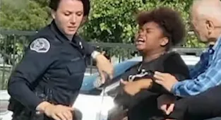 Feral woman's shocking act toward female cop outside California school