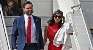JD Vance's wife Usha stuns in $850 dress as couple arrive in India