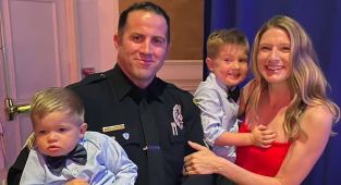 Cop spooks his friends as they arrive to tell his wife he'd been shot