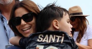 Eva Longoria is joined by son Santiago during Cannes Film Festival