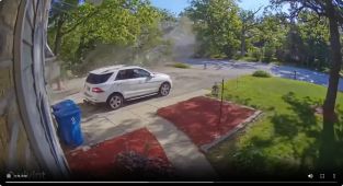 Jaw-dropping moment a truck explodes on sleepy residential street