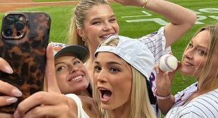 Livvy Dunne joined by SI swimsuit models on the field for first pitch