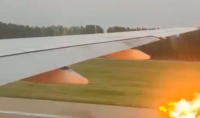 Moment engine bursts into flames on United Airlines passenger jet