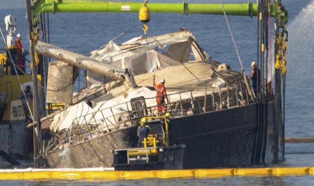 Bayesian emerges from the waves: Damage seen on £30m sunk superyacht