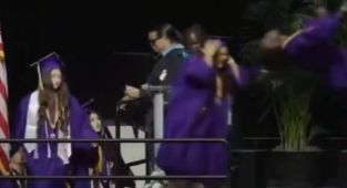Embarrassing moment high school graduate kicks girl in the face