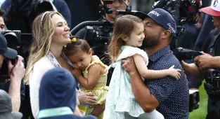 Heartwarming moment teary US Open winner celebrates with wife and kids