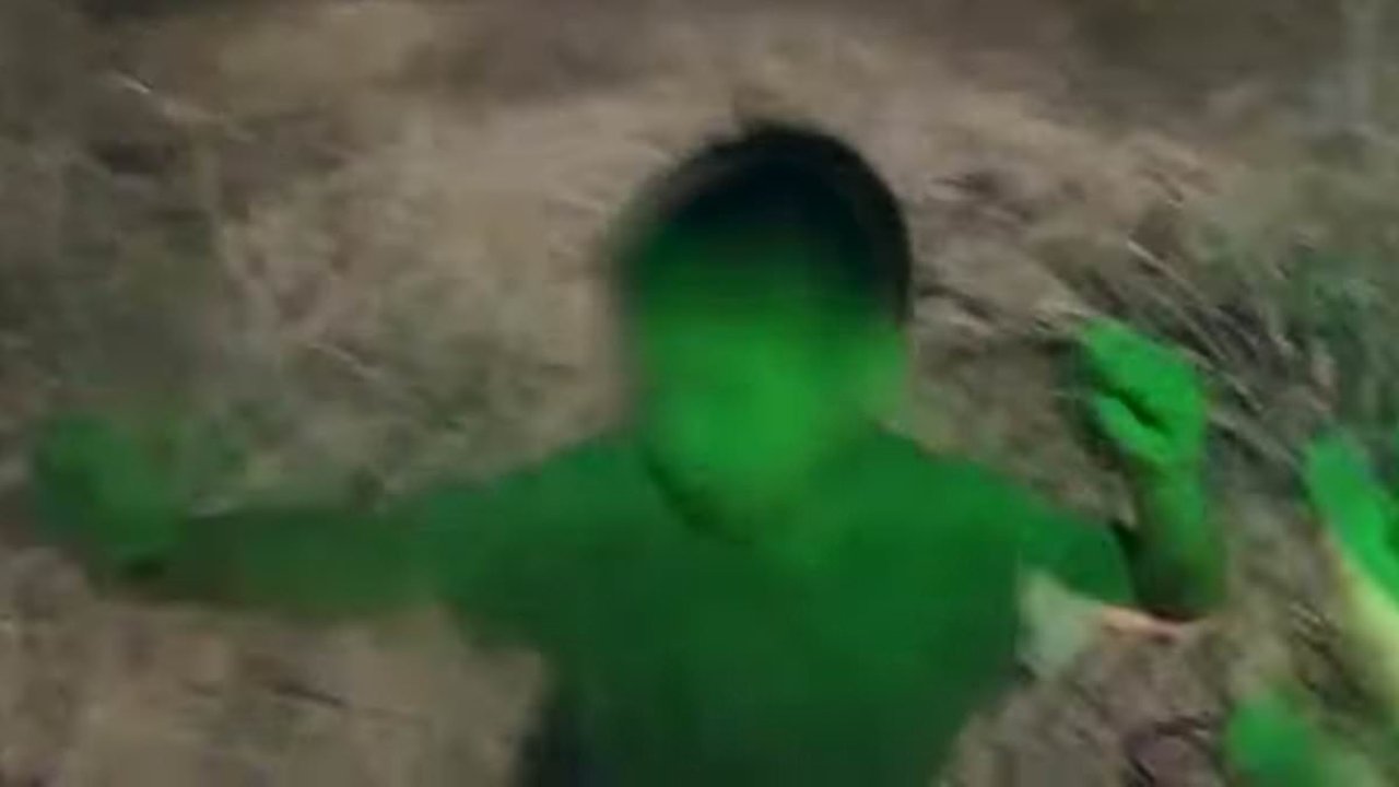 Frightened boy filmed being rescued from desert after wandering off