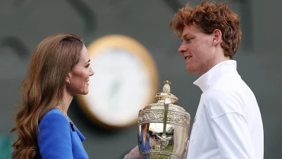 Princess Kate beams as she presents Wimbledon trophy to Jannik Sinner