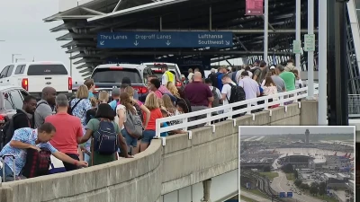 St Louis Airport has lines stretching out to FREEWAY