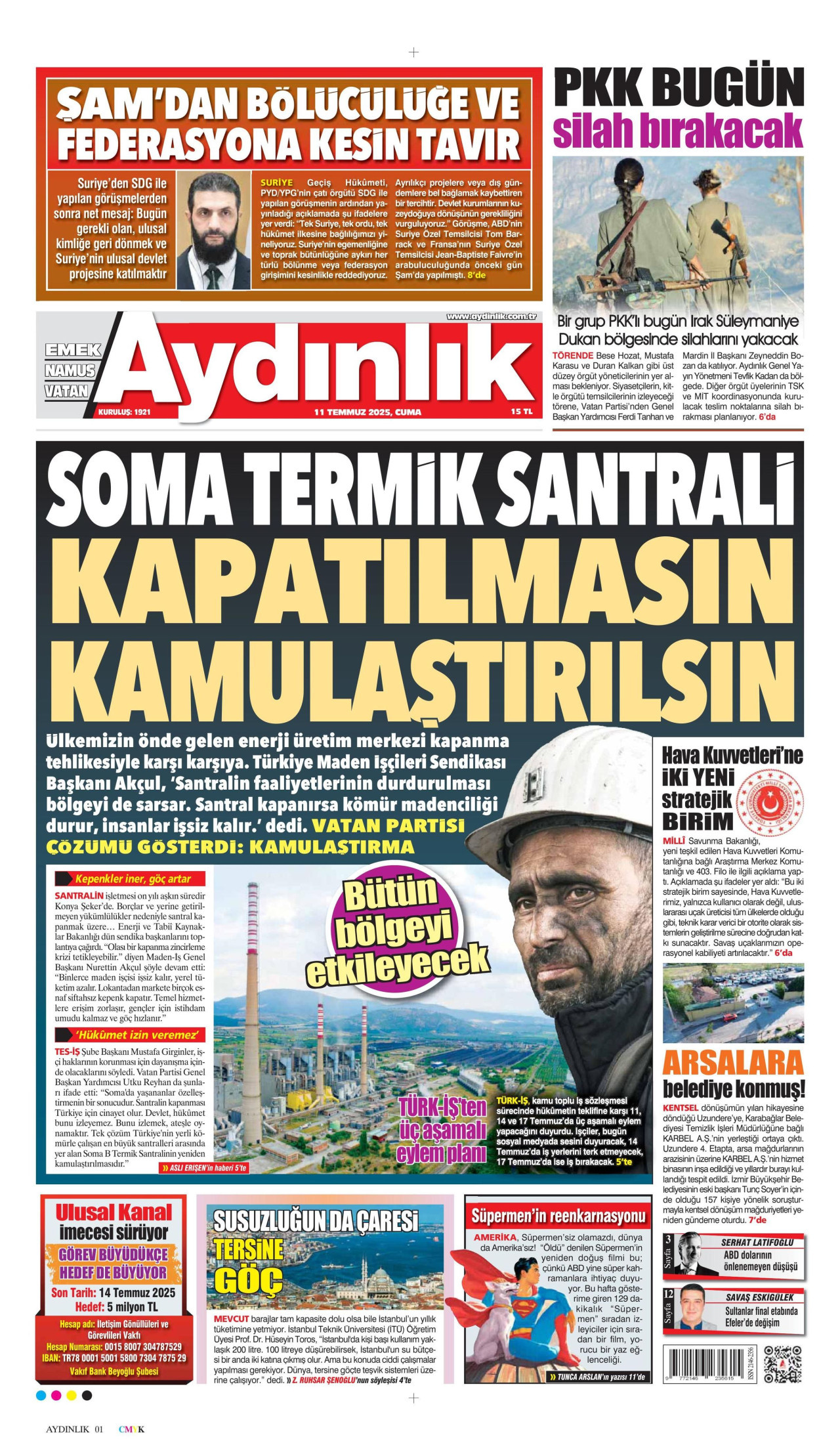 AYDINLIK GAZETESİ Gazete Manşeti