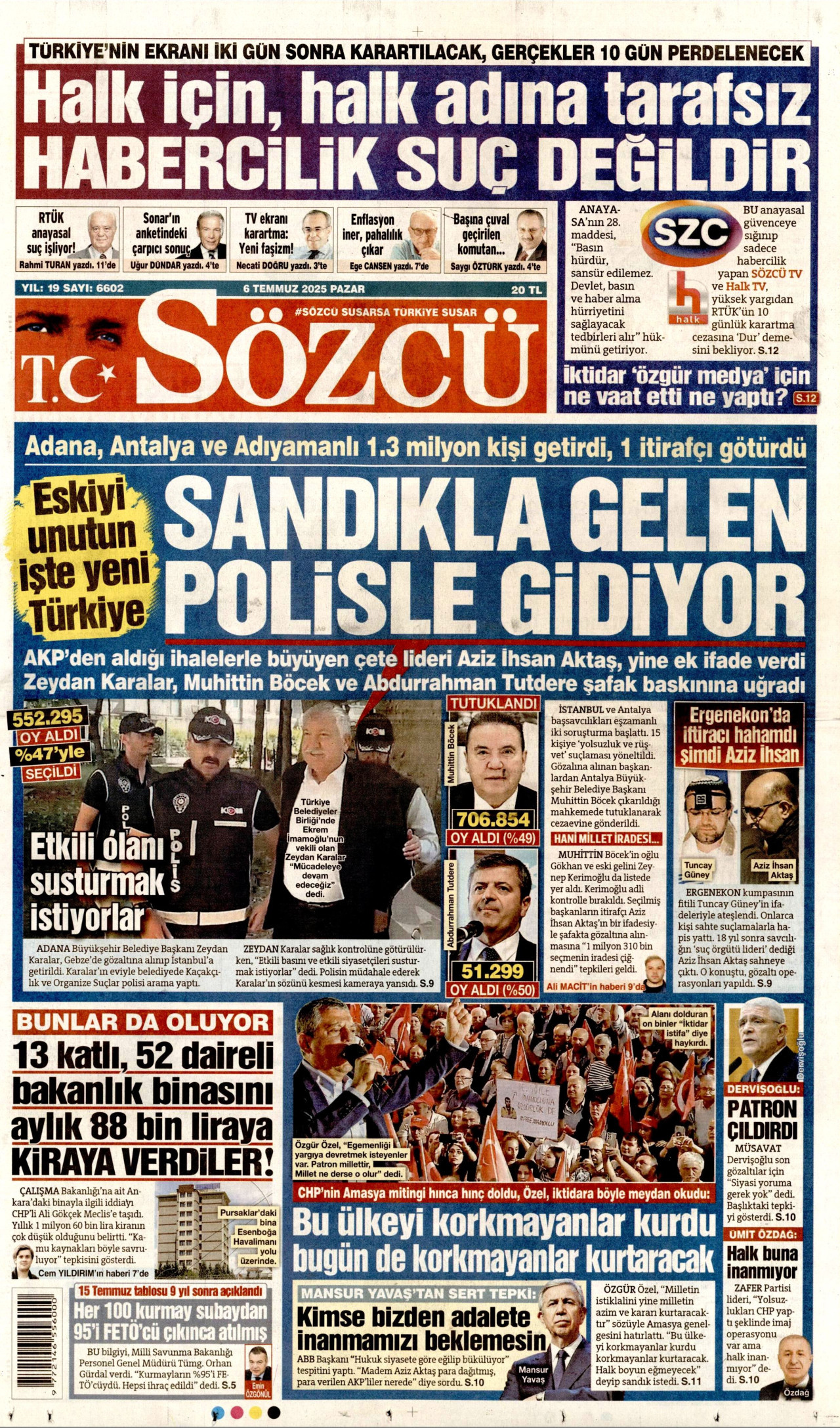 SÖZCÜ Gazete Manşeti